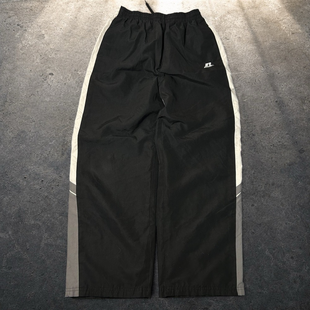 Russell Athletic Baggy Y2K Track Pants Black Grey White Size Large 14/16